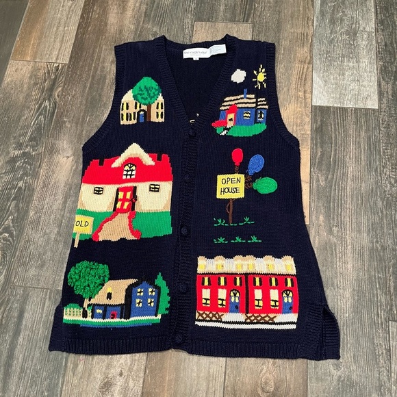 Vintage The Eagle's Eye Sweater Vest Medium Cardigan Realtor Real Estate Sold - Picture 1 of 11